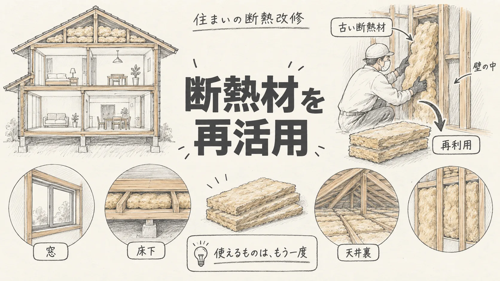 古い断熱材は再利用できる?断熱改修での判断方法のアイキャッチ画像